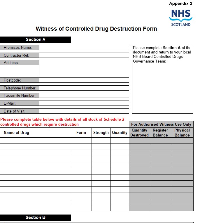 Printable Medication Destruction Form